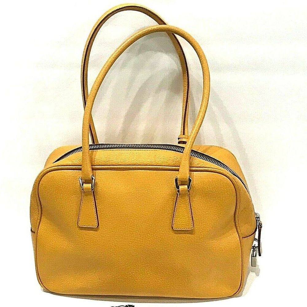 Prada Bowling Mustard Yellow Leather ShoulderBag